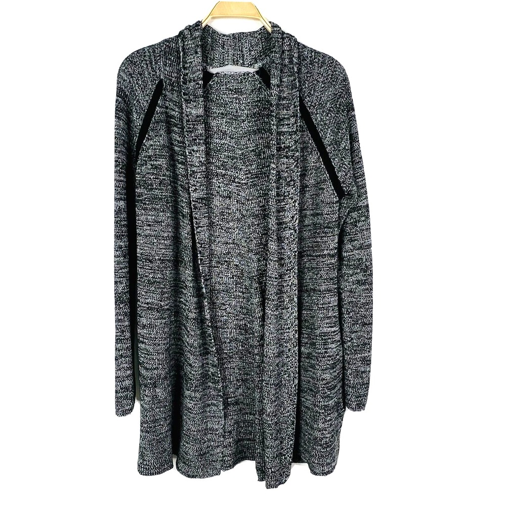 Athleta Cardigan Womens Medium Gray‎ Black Marled Velvet Trim Open Front